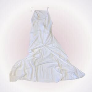 June and Hudson white high neck gown with thigh slit | Sz S